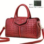 Elegant Women's Crocodile-Embossed Handbag - Chic European & American Style, Versatile Crossbody & Shoulder Bag in Black with Green Accents, Durable PU Material with Polyester Lining, Zip Closure - Image 4