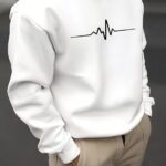 ECG Pattern Print Men's Long Sleeve Crew Neck Sweatshirt, Pullover Sweatshirt, Casual Comfortable Versatile Top For Spring & Autumn, Outdoor Sports - Image 5