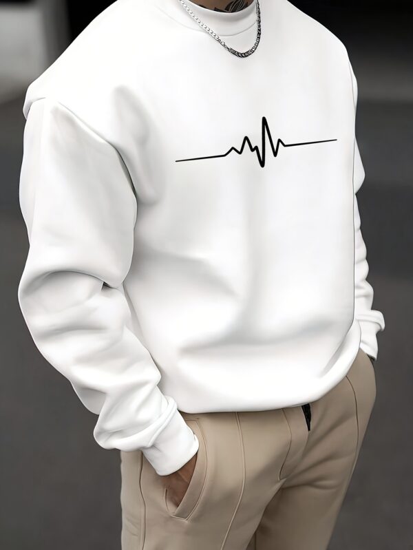 ECG Pattern Print Men's Long Sleeve Crew Neck Sweatshirt, Pullover Sweatshirt, Casual Comfortable Versatile Top For Spring & Autumn, Outdoor Sports - Image 5