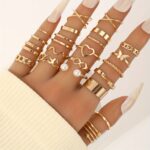 22-Piece Fashion Stackable Rings Set, Vintage Punk Style, Faux Pearl Inlays, Versatile for Daily Wear, Parties, Casual Vacation, Perfect Gift for Women, Zinc Alloy, Heart Theme, All-Season Accessory - Image 3