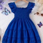 Girls Comfy Solid Ruffle Sleeve Square Neck Dress, Casual Dresses For Summer Holiday Party Gift