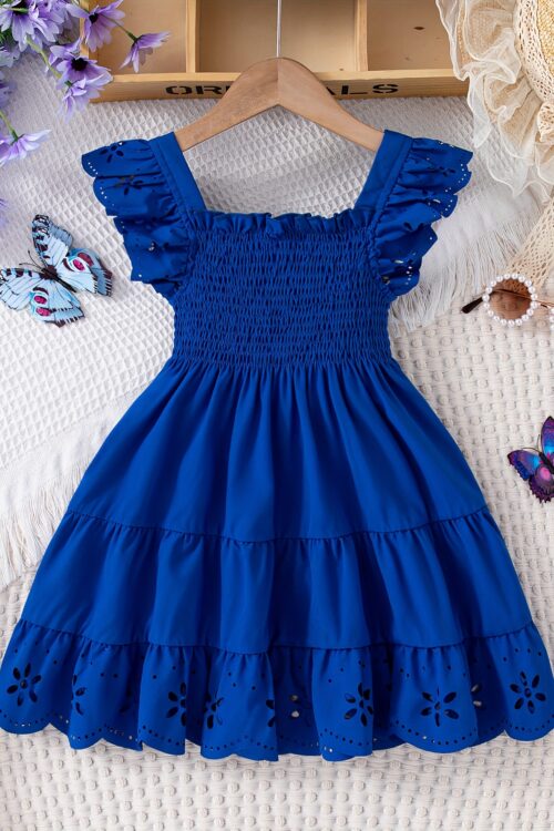 Girls Comfy Solid Ruffle Sleeve Square Neck Dress, Casual Dresses For Summer Holiday Party Gift