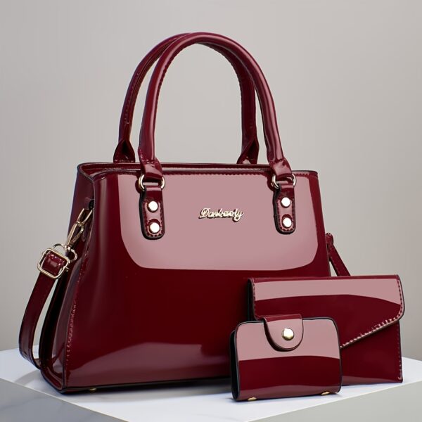 Trendy And Versatile Women'S High-End Multi-Layer Bag Set, Featuring a Stylish Casual Crossbody, Shoulder Bag, And Large-Capacity Tote in a Glossy Patent Finish. - Image 4