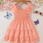 Girls Comfy Solid Ruffle Sleeve Square Neck Dress, Casual Dresses For Summer Holiday Party Gift - Image 7