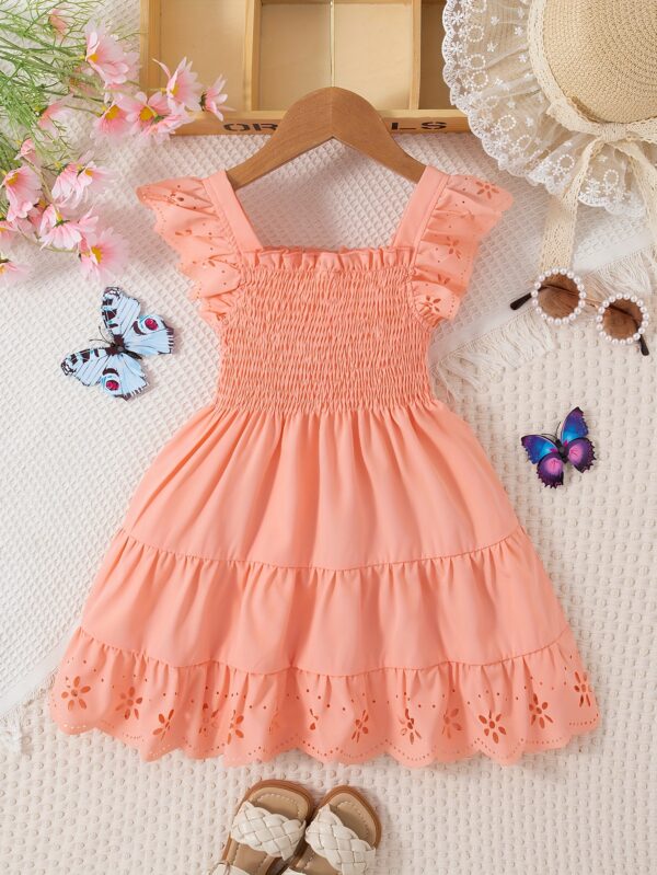 Girls Comfy Solid Ruffle Sleeve Square Neck Dress, Casual Dresses For Summer Holiday Party Gift - Image 7