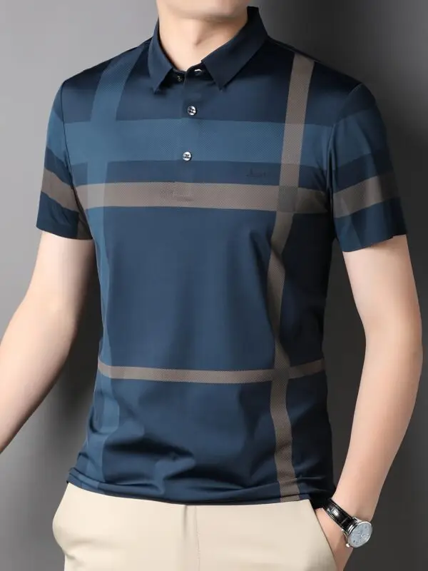 Men's Summer Plaid Shirt - Casual Short Sleeve, Nylon Blend, Stretch Fabric, Non-Transparent - Image 6