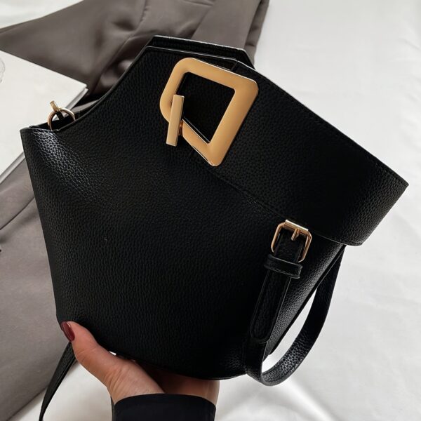 French-Inspired Elegant Women's Bucket Bag with Adjustable Thin Shoulder Strap, Large Capacity & Golden-Tone Lock Closure - Beige All-Purpose Commuter Handbag for Work, Travel, Daily Use, Crossbody Purse, Travel Handbag, Sophisticated Fashion, Textured Finish - Image 11