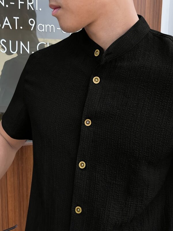Men'S Lightweight Summer Casual Shirt - Solid Color Beige, Short Sleeve, Stand Collar, Button-Up, Breathable Woven Fabric for Outdoor & Weekend Wear, Relaxed Fit Shirt | Classic Collar Shirt | Durable Fabri - Image 6