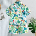 Boys' Summer Casual Outfit: White Leaf Print Short Sleeve Shirt and Comfortable Shorts Set, Polyester, Non-Stretch Fabric - Ideal for Outdoor Activities, Tree Leaf, Suitable, Leisure Style, Conventional Version, Summer, Perfect for Outdoor - Image 2