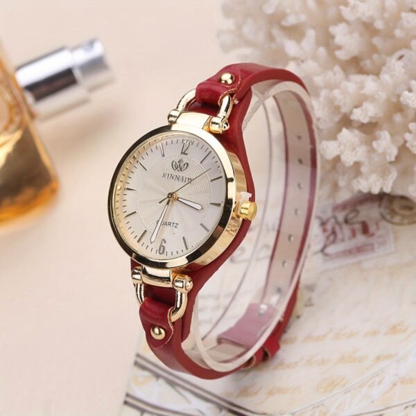 Wal-Joy Women's Elegant Minimalist Quartz Watch with White Dial, Golden-Tone Markers & Light Brown Faux Leather Strap - Casual Chic Casual Attire, Stylish Wristwatch | Sleek Round Case | Clear Numeral Markers - Image 5