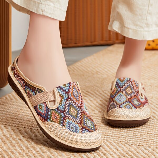 Women's Casual Slip-On Flats, Breathable Fabric Upper with Rubber Sole, All-Season Comfort Shoes with Plain Toe Design, Breathable Flats|Patterned Slipon Loafers|Durable Comfort Shoes - Image 3
