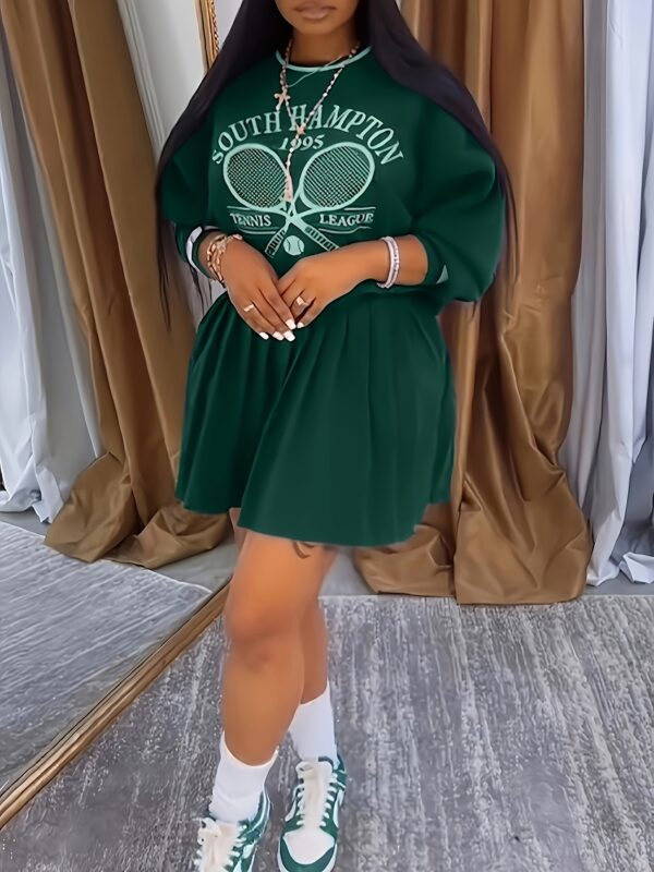 Printed Sweatshirt and Pleated Skirt Two-Piece Set