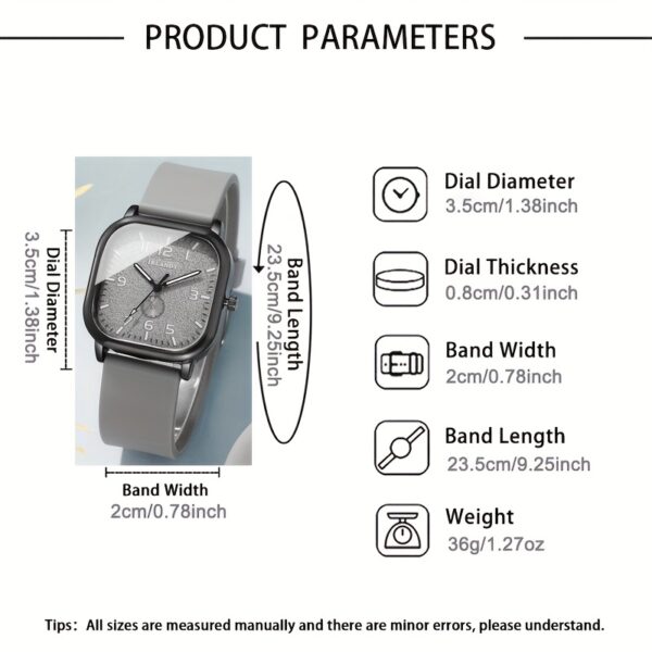 Chic Square Quartz Watch for Women - Casual Style with Digital Dial, Silicone Band - Perfect Gift for Mom & Friends on Valentine's, Easter, Mother's Day, Alloy Case, Ramadan, Birthdays, Leisure Style - Image 5