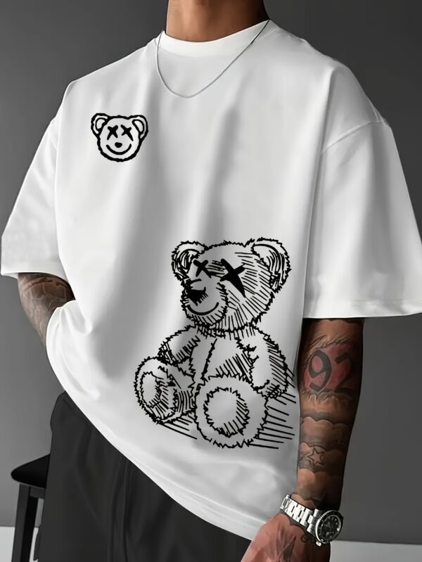 Men's Casual Bear Graphic Tee - Soft Polyester, Crew Neck, Short Sleeve, Summer Fashion T-Shirt - Image 2