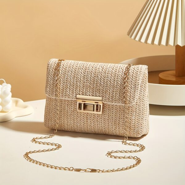 2025 New Trendy Woven Women'S Tote and Wallet, Practical Crossbody Bag, Single Shoulder Bag, Small Square Bag, Metal Chain Strap, Simple Women'S Crossbody Bag - Image 2