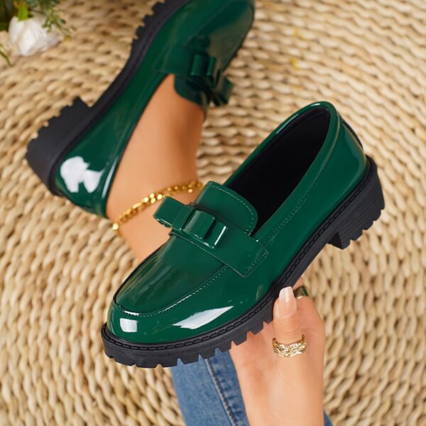 Women's Black Cover Loafers with Bow Detail - Comfortable Thick Sole, Round Toe Slip-On Shoes, Versatile for All Seasons - Image 9