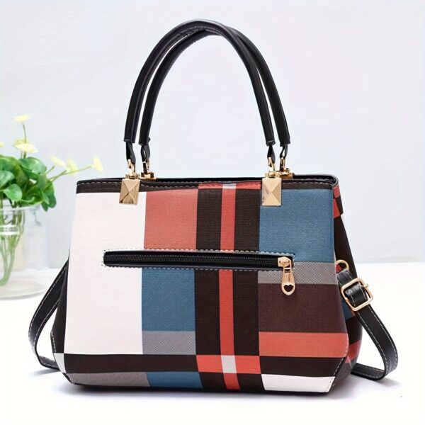 Plaid Decorated Women's Fashion Small Handbag with Ball Decoration Multi-Layer Mini Crossbody Bag Suitable for Date Party Student White Collar - Image 10