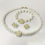 3pcs Set of Camellia Imitation Pearl Women'S High-end Ball Party Necklace, Bracelet and Earrings Set - Image 2