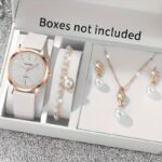 5pcs/1pc New Fashionable and Elegant Women'S Round Quartz Watch + Fashionable Accessory Set for Valentine'S Day, Easter, Ramadan, Birthday, Christmas, Gift for Friends and Family, Eid Al-Adha
