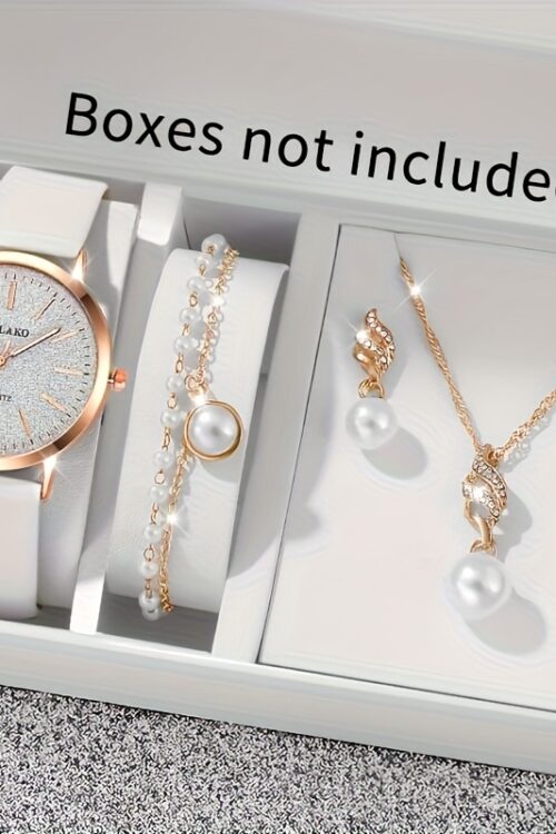 5pcs/1pc New Fashionable and Elegant Women’S Round Quartz Watch + Fashionable Accessory Set for Valentine’S Day, Easter, Ramadan, Birthday, Christmas, Gift for Friends and Family, Eid Al-Adha