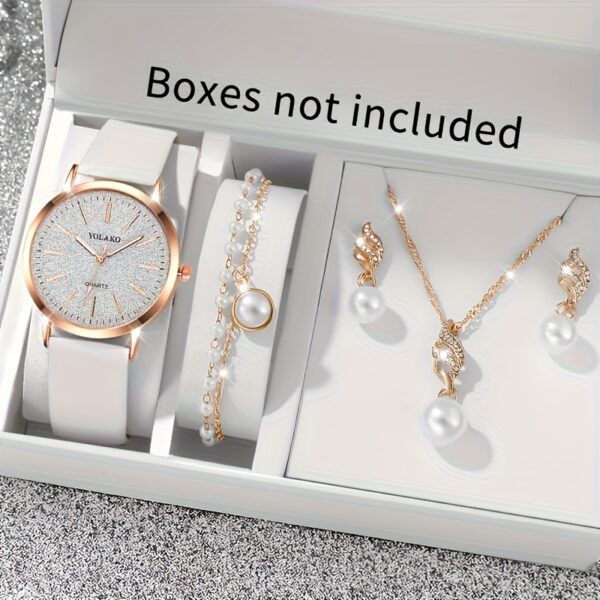 5pcs/1pc New Fashionable and Elegant Women'S Round Quartz Watch + Fashionable Accessory Set for Valentine'S Day, Easter, Ramadan, Birthday, Christmas, Gift for Friends and Family, Eid Al-Adha