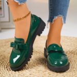 Women's Black Cover Loafers with Bow Detail - Comfortable Thick Sole, Round Toe Slip-On Shoes, Versatile for All Seasons - Image 7