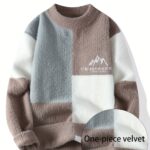 SENMEIGUO Men'S Chunky Knit Sweater, Casual Round Neck, Long Sleeve, Letter Print, Warm Winter Top, Regular Fit, Knitted Fabric, 2024 Fall/Winter Collection - Image 2