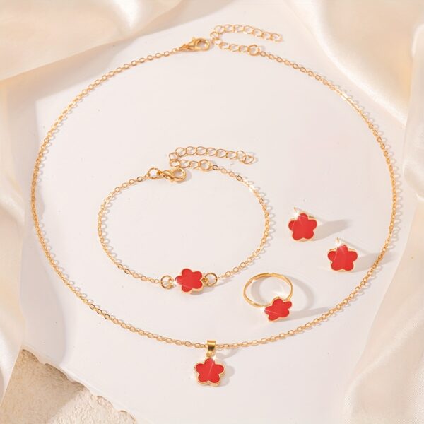 5pcs Jewelry Set Lucky Clover Bracelet, Necklace, Earrings, Necklace and Ring Jewelry Set Suitable for daily wear as a gift for friends - Image 8