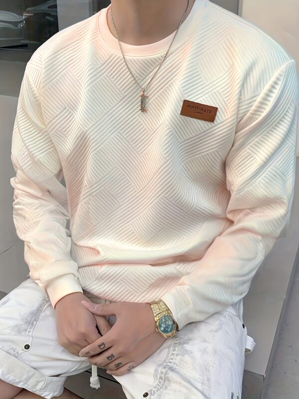 Men's Fashion Casual Sweatshirt - Soft Polyester, Crew Neck, Long Sleeve, Gradient Color with Chevron Patch | Machine Washable, Ideal for Spring & Autumn - Image 2