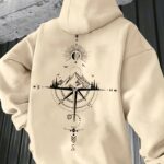 Men'S Autumn Winter Galaxy Print Hooded Sweatshirt, French Terry Fleece, 100% Polyester, Non-Stretch Knit Fabric, Loose Fit with Pocket Detail, Casual Sports Style Hooded Pullover - Image 2