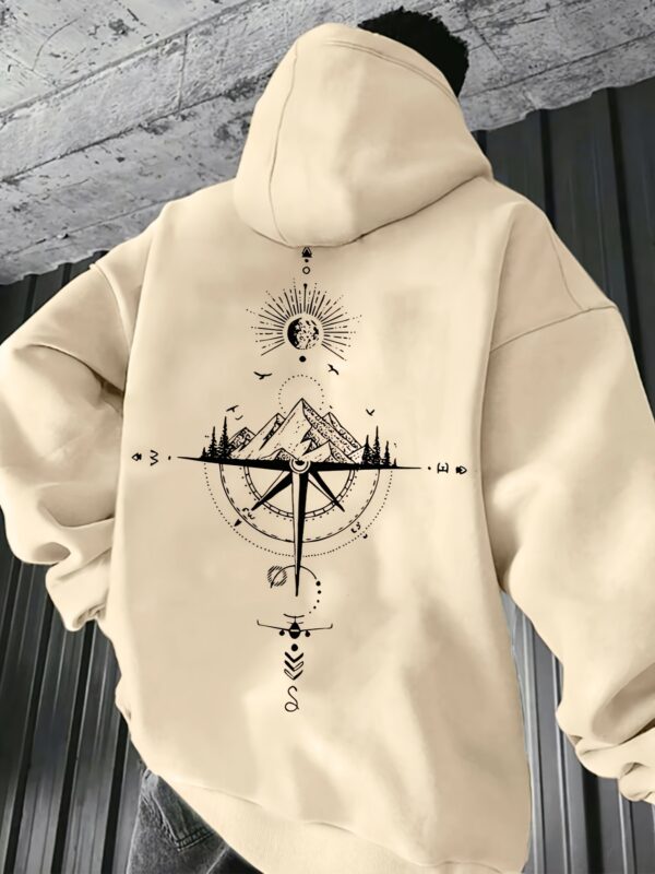 Men'S Autumn Winter Galaxy Print Hooded Sweatshirt, French Terry Fleece, 100% Polyester, Non-Stretch Knit Fabric, Loose Fit with Pocket Detail, Casual Sports Style Hooded Pullover - Image 2