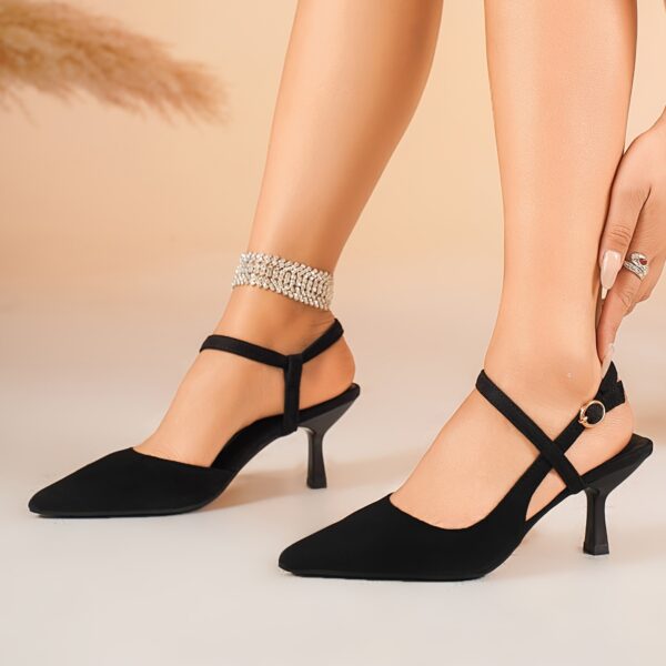Women'S Plus Size Black Pointed Toe Strappy Heels - Elegant High Heel Shoes with Sparkling Ankle Strap, Perfect for Weddings, Parties, and Formal Events, Stylish High Heel Shoes|Sparkling Ankle Strap|Rubber Sole Heels - Image 4