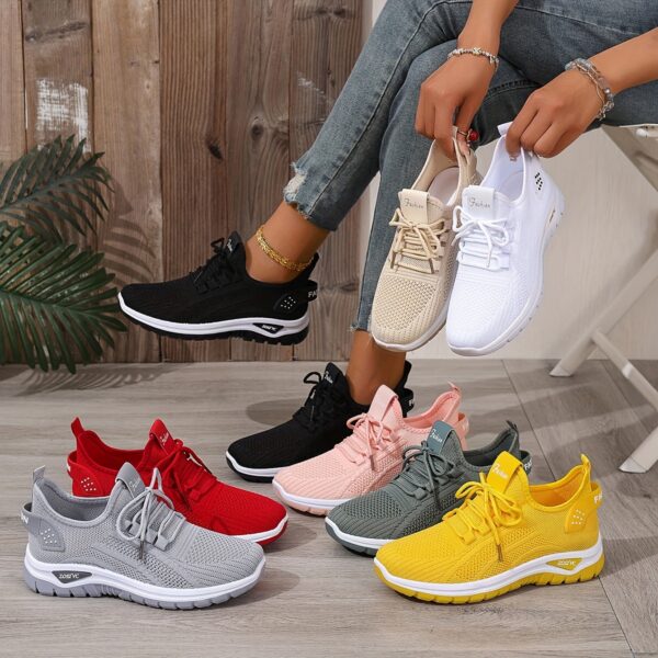 Women's White Breathable Mesh Running Shoes - Comfortable Low-Top Sneakers with Rubber Sole for Travel, Vacation & Casual Wear, Sleek Shoe Design | Cushioned Support - Image 2