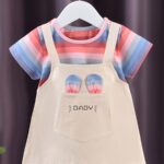 A New Baby Girl'S Summer Dress, Featuring Striped Short Sleeves And a Faux Two-Piece Design, Made of Pure Cotton, Perfect for Little Ones. - Image 2