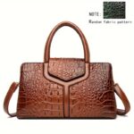 Elegant Women's Crocodile-Embossed Handbag - Chic European & American Style, Versatile Crossbody & Shoulder Bag in Black with Green Accents, Durable PU Material with Polyester Lining, Zip Closure - Image 9