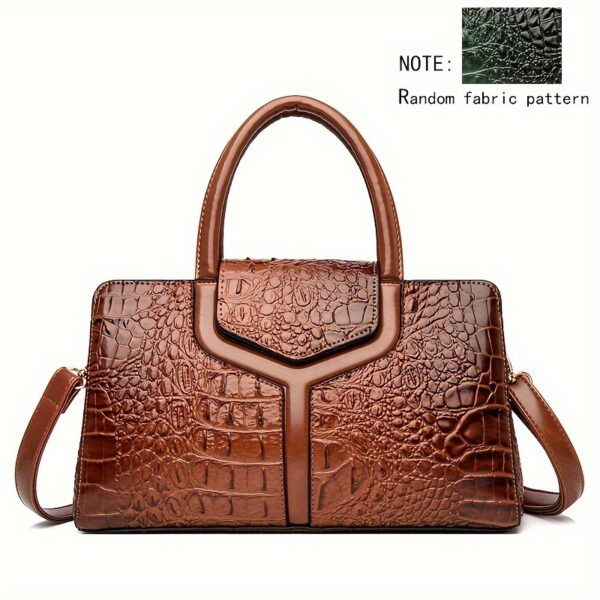 Elegant Women's Crocodile-Embossed Handbag - Chic European & American Style, Versatile Crossbody & Shoulder Bag in Black with Green Accents, Durable PU Material with Polyester Lining, Zip Closure - Image 9