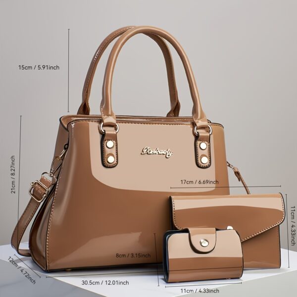 Trendy And Versatile Women'S High-End Multi-Layer Bag Set, Featuring a Stylish Casual Crossbody, Shoulder Bag, And Large-Capacity Tote in a Glossy Patent Finish. - Image 3