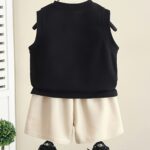 2pcs Cotton Set For Baby Boys, Summer Casual Sleeveless Round Neck Vest With Cap Design & Shorts, Fashionable Outfit Set, Green/Beige, Kids Comfort Wear, Outdoor Cloth - Image 4