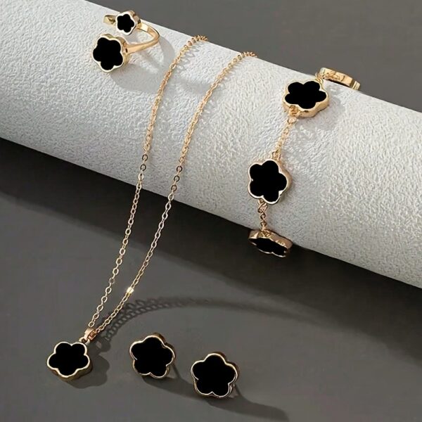 5pcs Jewelry Set Lucky Clover Bracelet, Necklace, Earrings, Necklace and Ring Jewelry Set Suitable for daily wear as a gift for friends - Image 13