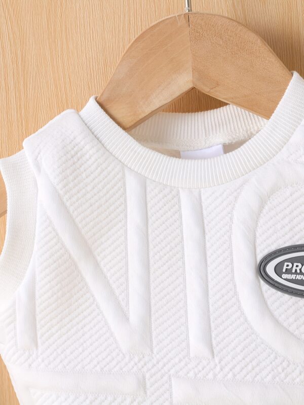 2 Baby Letter Full Print Embossed Summer Set - Comfortable Round Neck Tank Top and Shorts with Zhangzi Details, Suitable for Outdoor Children's Clothing, Perfect for Outdoor - Image 3