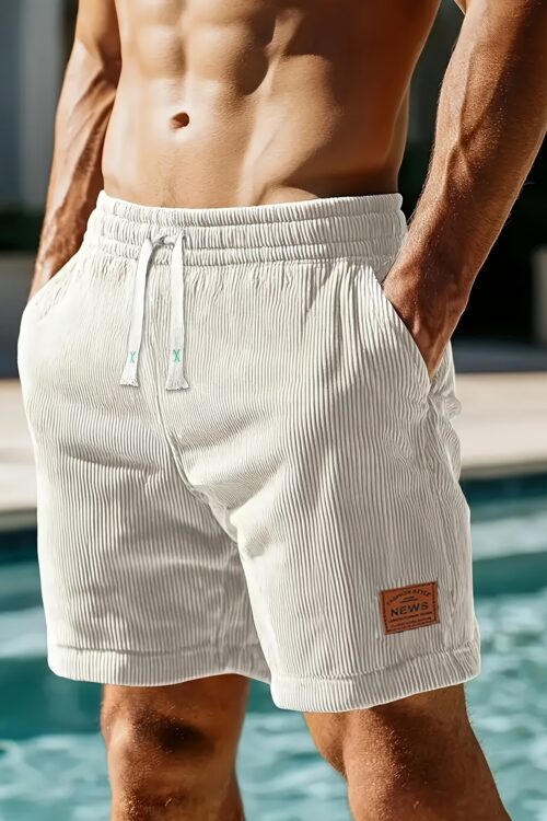 Men’S Stylish High-End Corduroy Shorts – Perfect for Travel and Beach Vacations, Casual Comfort with Pockets, Summer Casual Waist with Drawstring, Ideal for Outdoor Activities, Sports, and Gifts, Travel Essentials|Stylish Shorts|Polyester Fabric
