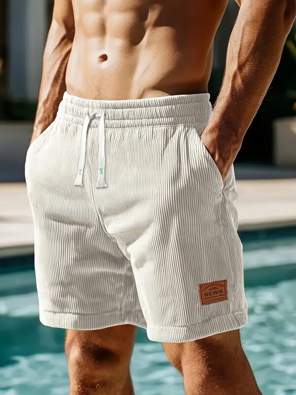 Men'S Stylish High-End Corduroy Shorts - Perfect for Travel and Beach Vacations, Casual Comfort with Pockets, Summer Casual Waist with Drawstring, Ideal for Outdoor Activities, Sports, and Gifts, Travel Essentials|Stylish Shorts|Polyester Fabric