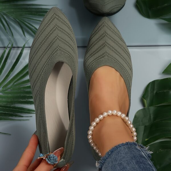 Women's Pointed Toe Flat Shoes, Solid Color Knitted Slip On Shoes, Casual Breathable Ballet Flats - Image 9