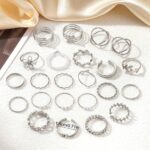 22-Piece Fashion Stackable Rings Set, Vintage Punk Style, Faux Pearl Inlays, Versatile for Daily Wear, Parties, Casual Vacation, Perfect Gift for Women, Zinc Alloy, Heart Theme, All-Season Accessory - Image 7