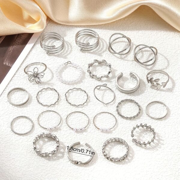 22-Piece Fashion Stackable Rings Set, Vintage Punk Style, Faux Pearl Inlays, Versatile for Daily Wear, Parties, Casual Vacation, Perfect Gift for Women, Zinc Alloy, Heart Theme, All-Season Accessory - Image 7