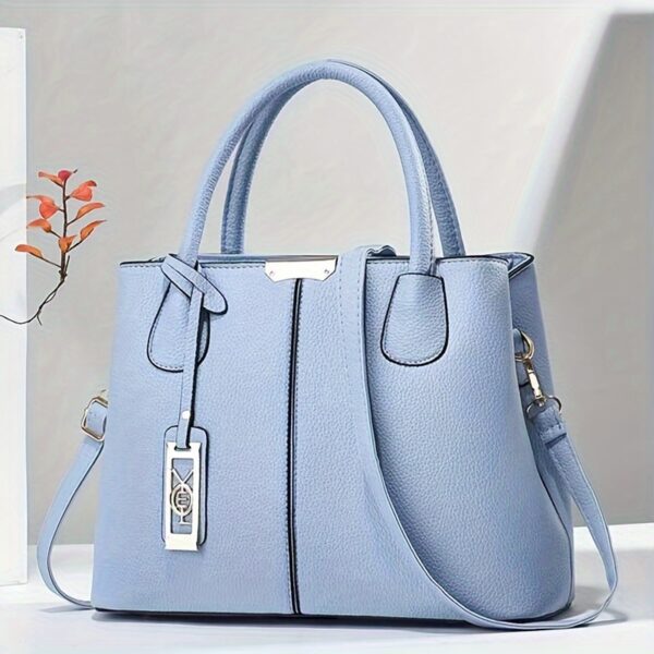 Large Capacity Gray PU Tote Bag - Stylish Versatile Shoulder & Bag with Adjustable Straps, Zip Closure, and Polyester Lining - Image 10