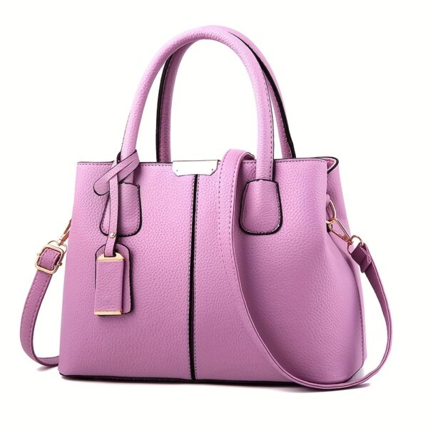 Large Capacity Gray PU Tote Bag - Stylish Versatile Shoulder & Bag with Adjustable Straps, Zip Closure, and Polyester Lining - Image 11