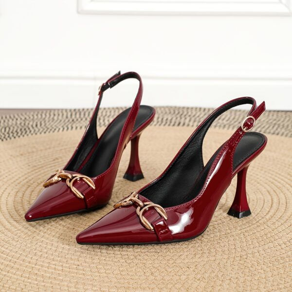 1 Pair Elegant Solid Color Pointed Toe Stiletto Pumps, Metal Buckle Accent, All-Season Slip-On High Heels for Weddings, Parties, and Work - TPU Sole, Man-Made Materials - Image 6