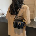 Elegant Retro Women's Crossbody Bag with Bell Pendant – Stylish Brown Handbag with Adjustable Strap, Zipper Closure, and Golden-Tone Hardware for Work, Date, Shop, and Party - Image 12