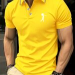 Men's Short Sleeve Shirt - White with Red Golf Print, Striped Collar & Cuffs, Breathable Summer Golf & Casual Wear, Machine Washable Regular Fit, Durable Fabric - Image 2